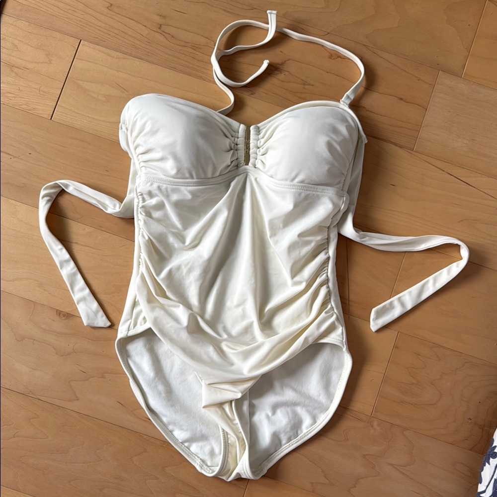 Calvin Klein Cream One Piece Swimsuit with Textured Fabric